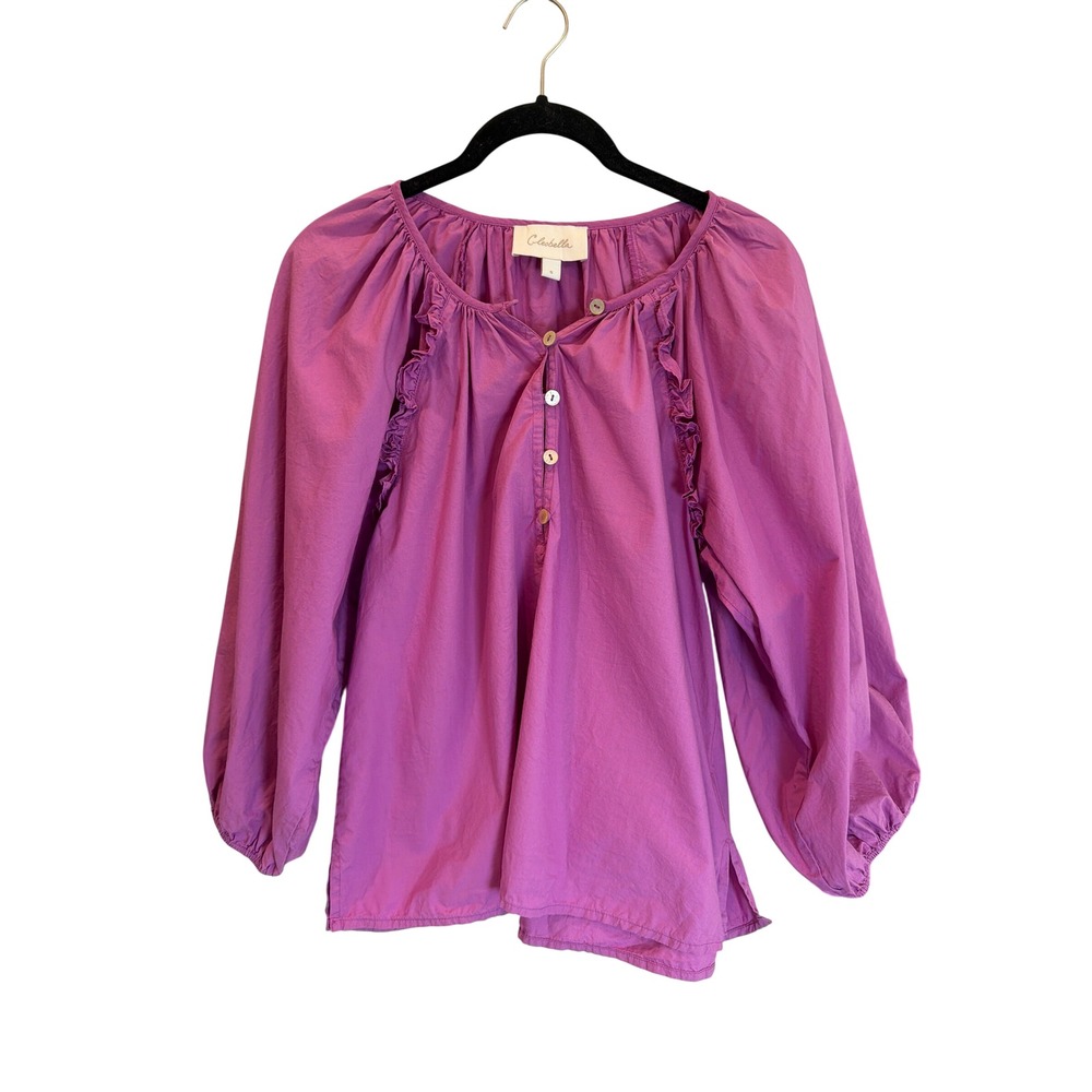 Cleobella Magenta Purple Organic‎ Cotton Ruffle Balloon Sleeve Blouse Small